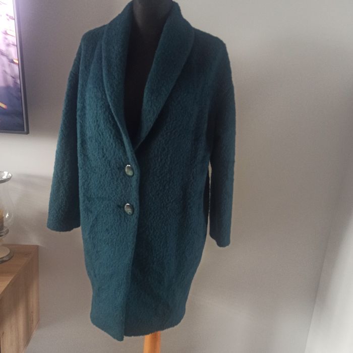 Płaszcz alpaka wiosna-jesień butelkowa zieleń rozmiar oversize