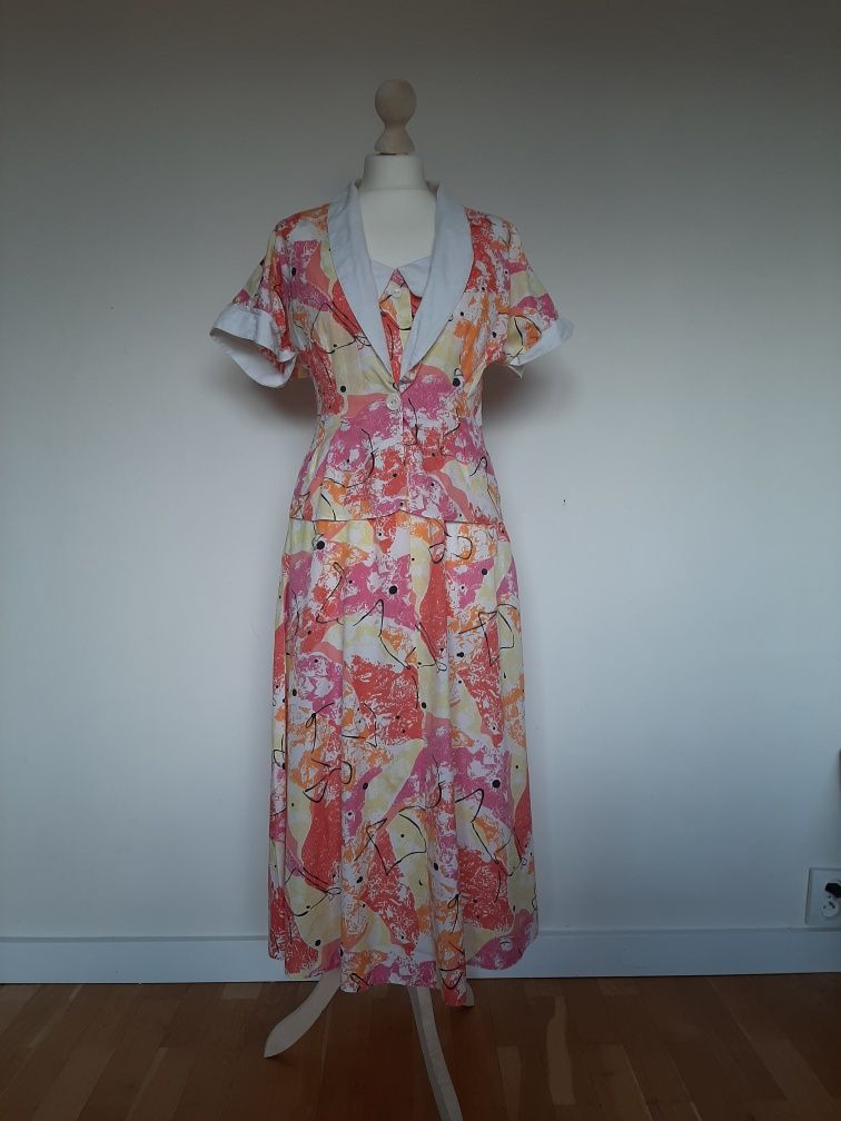 Kolorowa sukienka koktajlowa vintage M