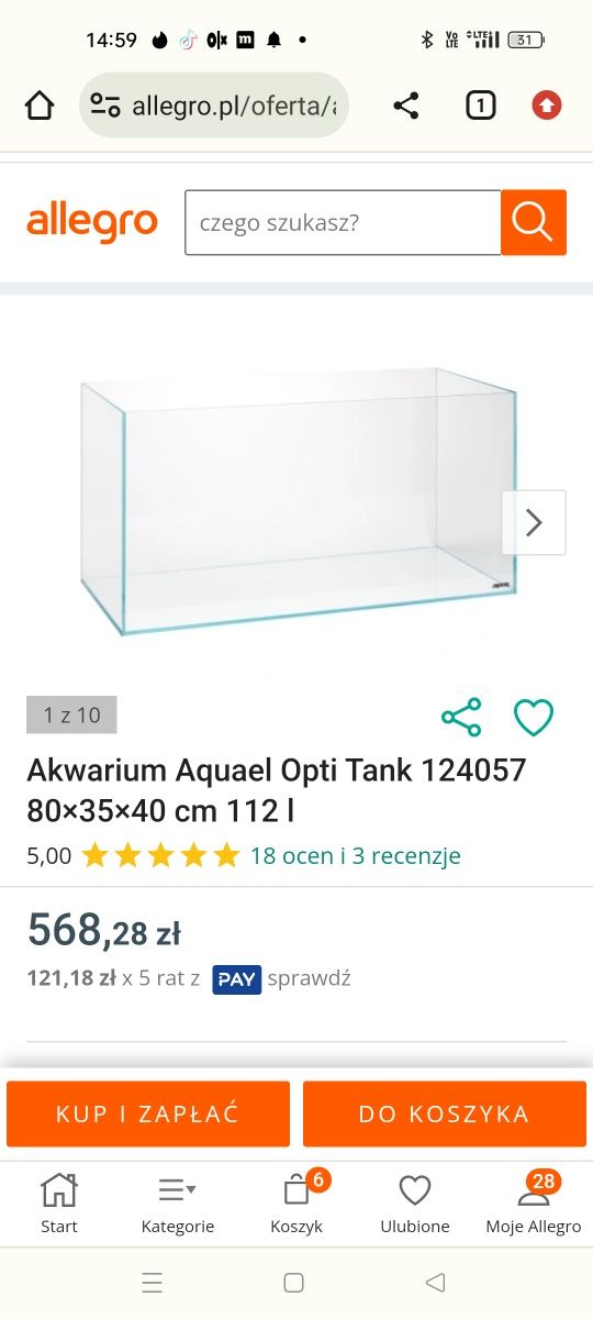 Akwarium 112L Opti White Aquael sklep zoologiczny Pirania Olsztyn