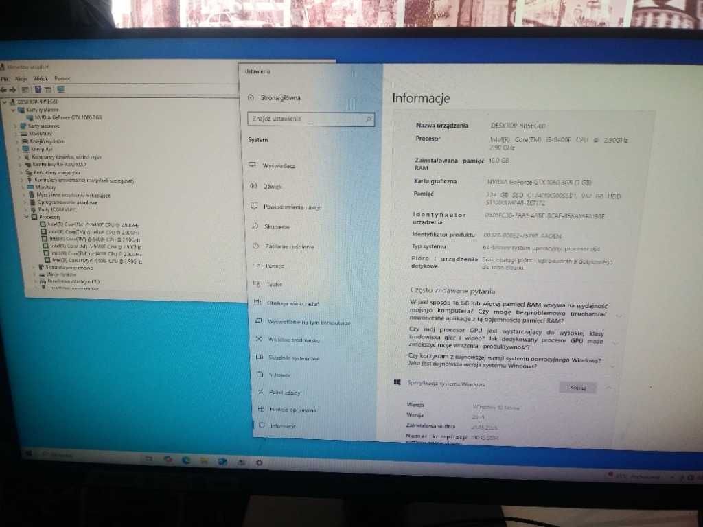 Komputer do gier, GTX 1060, Intel Core i5-9400F