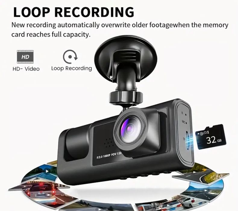 Відеорегістратор з передньою і задньою камерами (в салон і на дорогу)