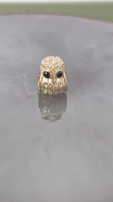 Nowy złoty charms do bransoletki typu Pandora Sowa cyrkonie białe czar
