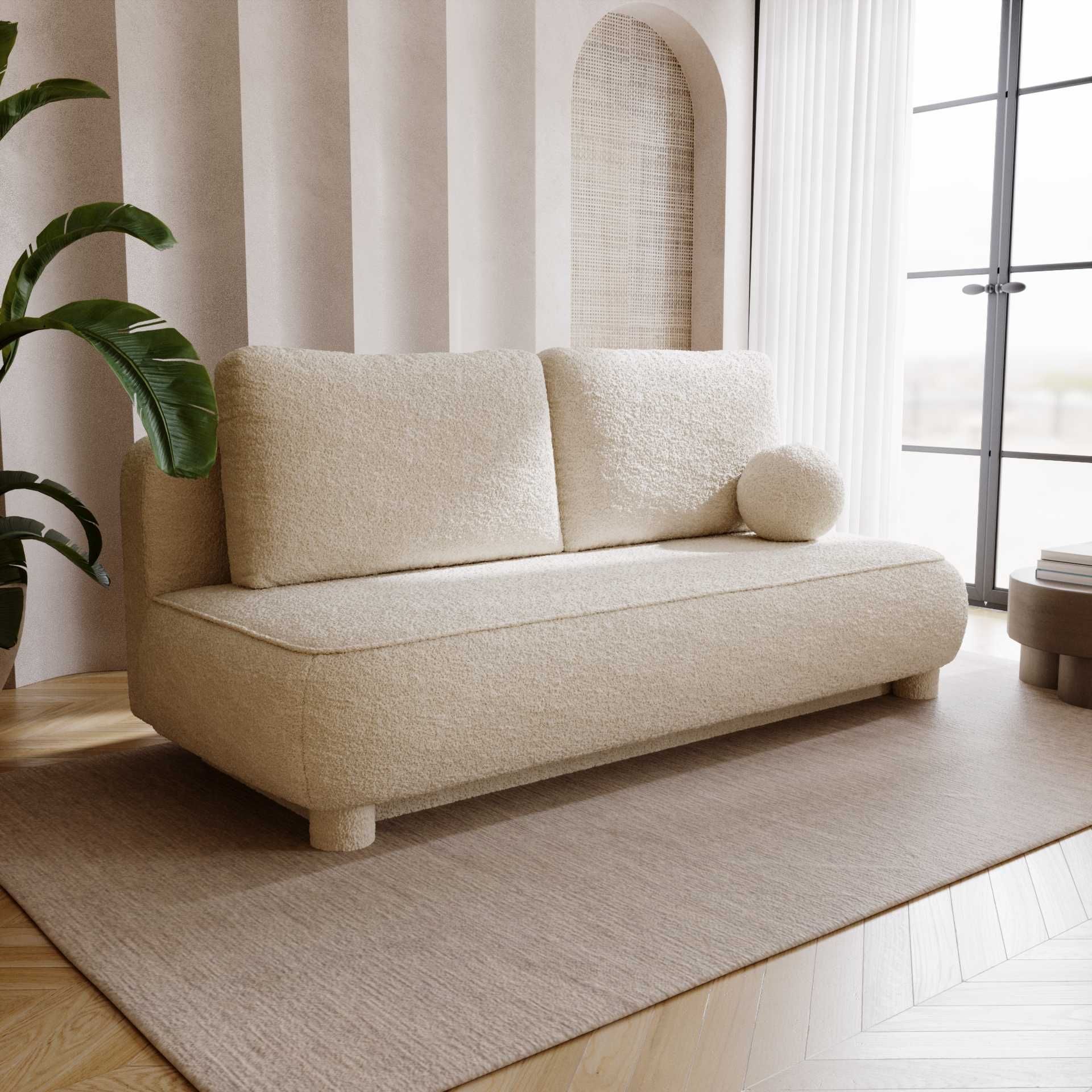 Wygodna Sofa Kanapa ABRIGO Rozkładana Funkcja Spania Pojemnik BOUCLE