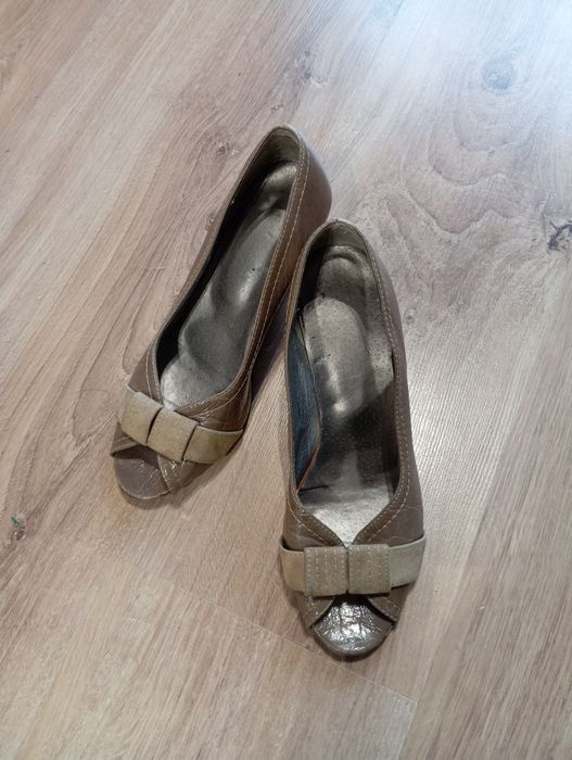 Buty czółenka botki na koturnie bez palców r. 36 brązowe