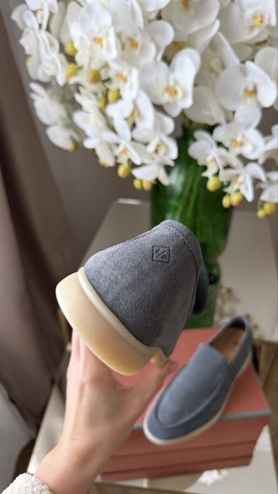 Лоферы лефери чоловічі сірі замш замшеві лоро піана