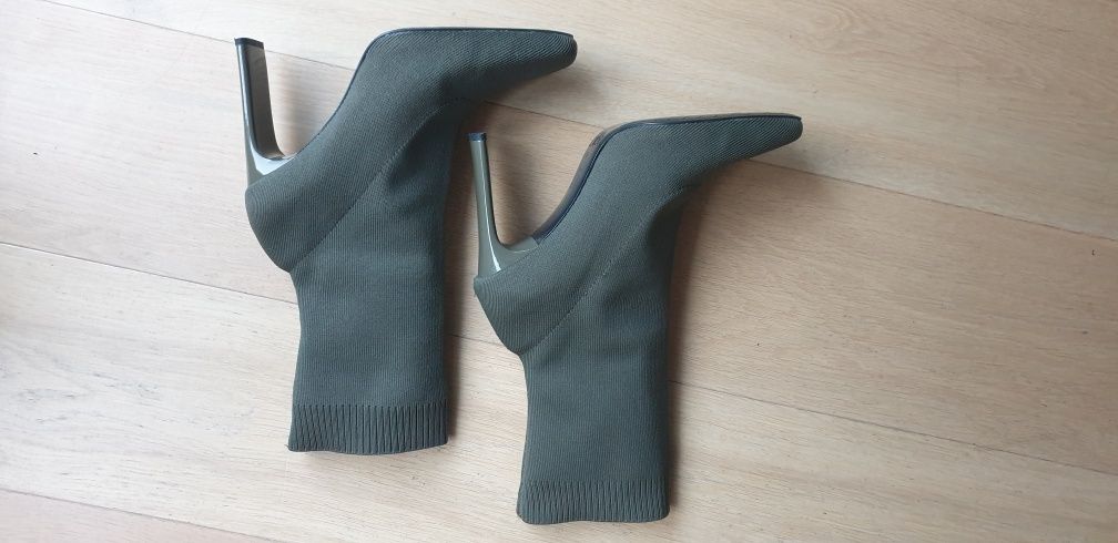 Kozaki botki zara 39 skarpeta dzianina khaki