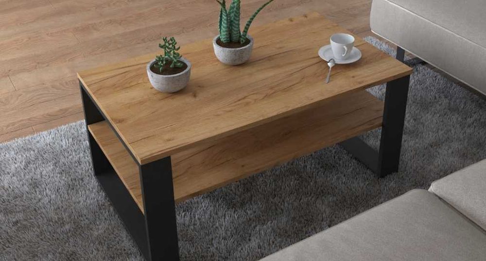 Nowy Stolik Kawowy Drewniany Dąb 95cm Do Salonu Ogrodu Ława Loft