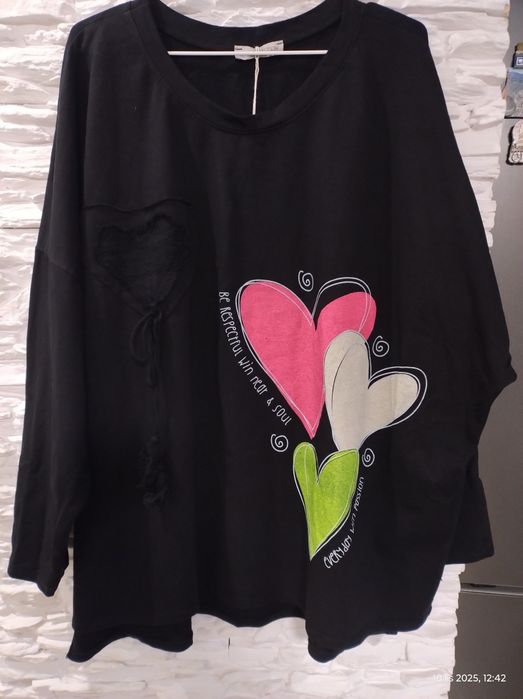 Bluza tunika serca oversize czarna włoska nowa 46/48/50/52/54 okazja