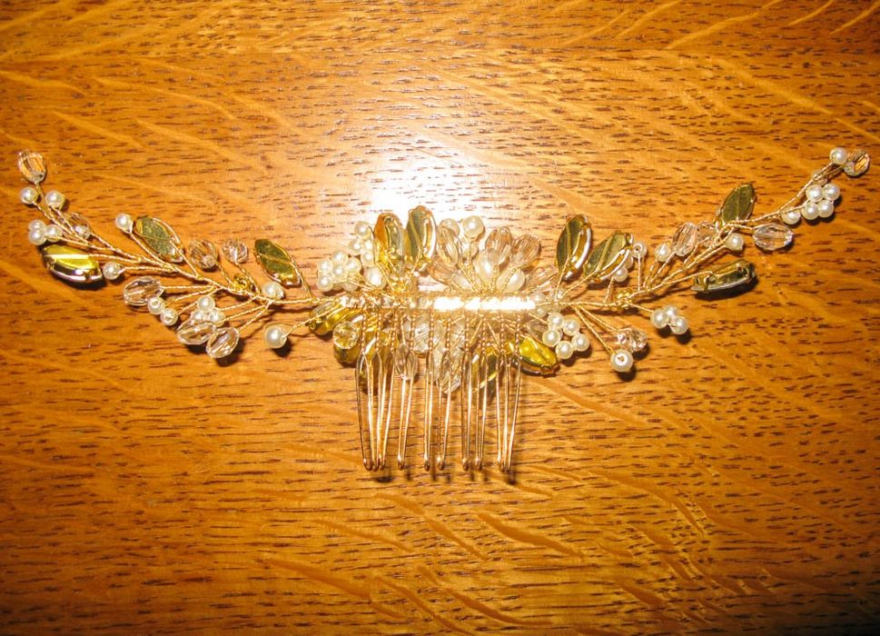 Ozdoba ślubna weselna na włosy do włosów złoto kryształy perły NOWA we