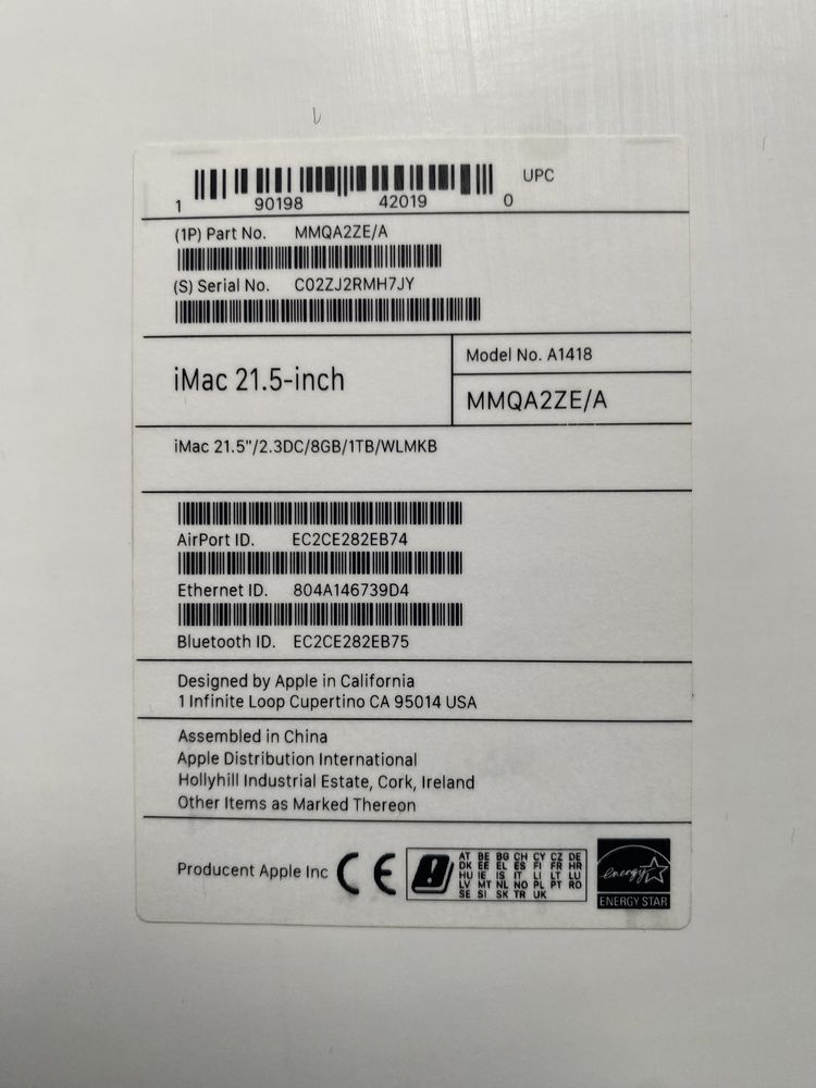 iMac 21.5 1TB kupiony w 2020