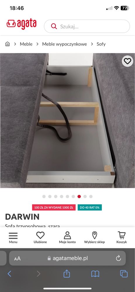 Nowa-uszkodzona w transporcie DARWIN Sofa tryosobowa, szara