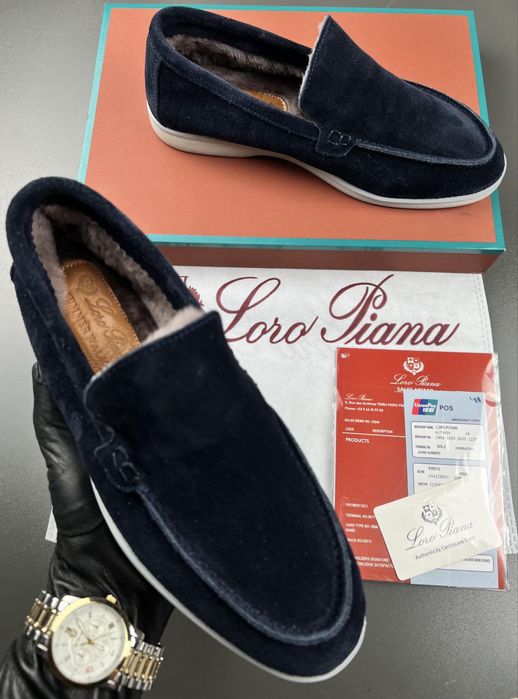 Лофери Loro Piana чоловічі утеплені лофери лоро піана сині утеплені