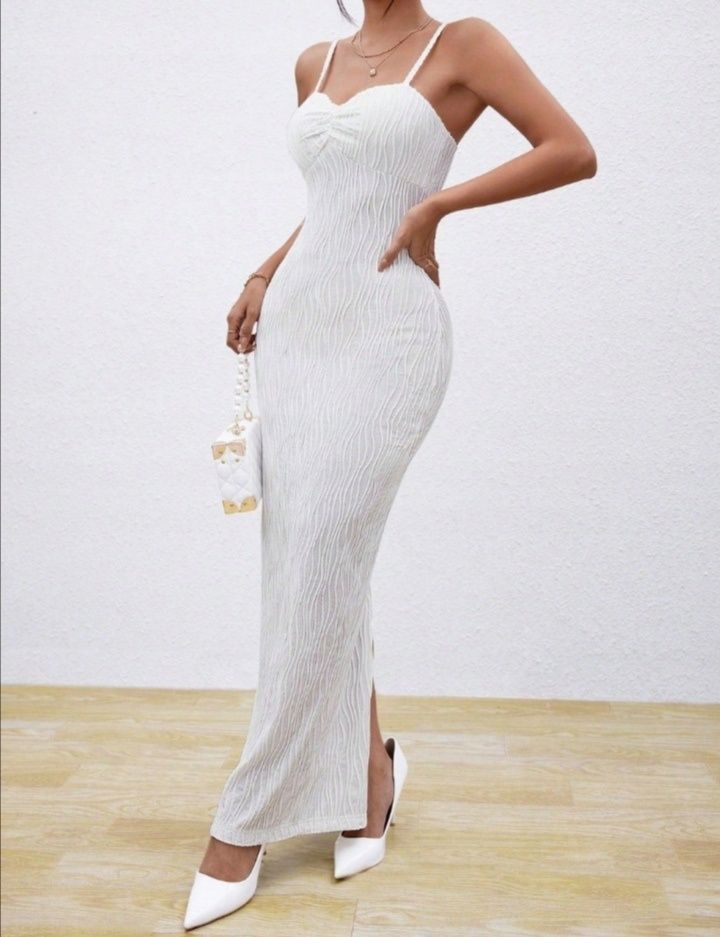 Elegancka sukienka długa biała xs s wesele cywilny