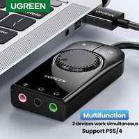 USB Звукова аудіо карта UGREEN на 3 Ports mini jack 3.5 юсб