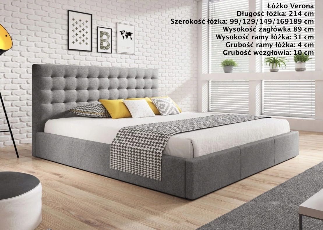 Łóżko Tapicerowane z Pojemnikiem 120/140/160/180x200 Podnoszony stelaż