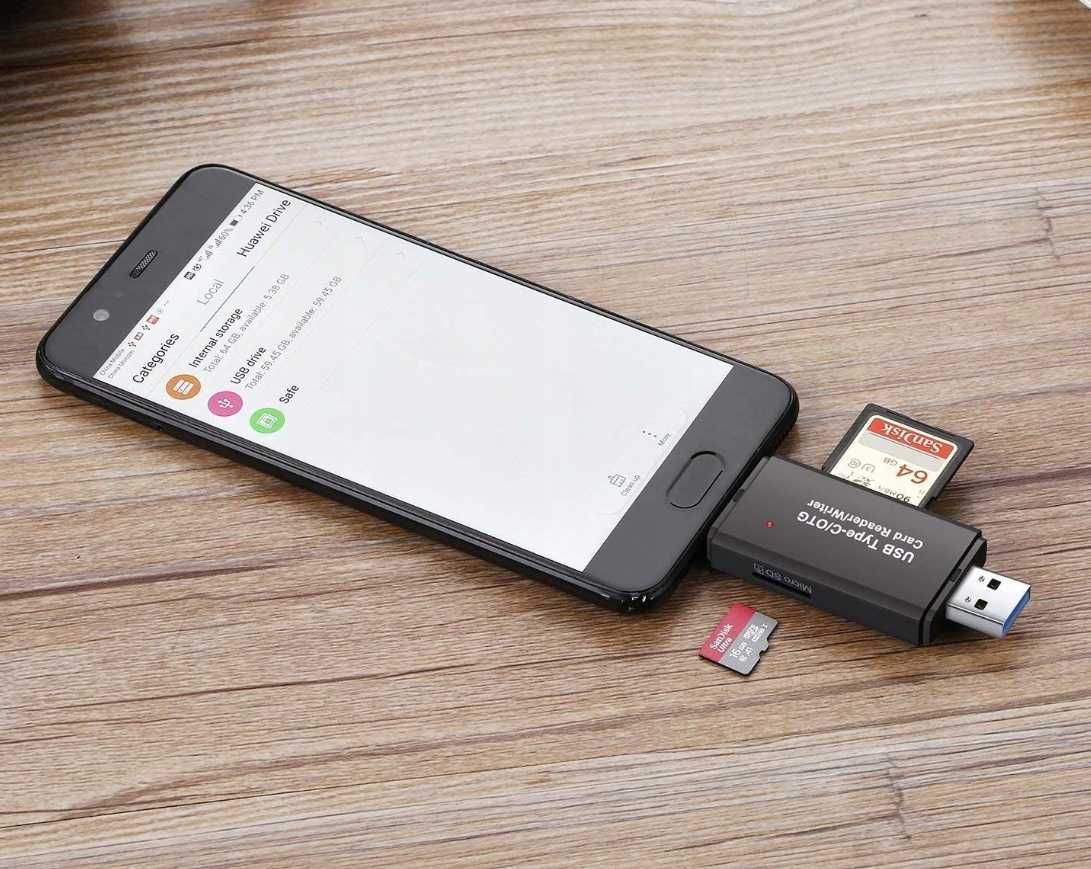 Czytnik kart pamięci 5 wejść 5w1 SD MicroSD USB TYP-C MicroUSB TF