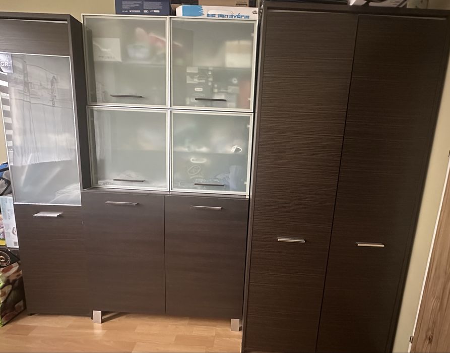 Meble zestaw witryna+regał+szafa+komoda