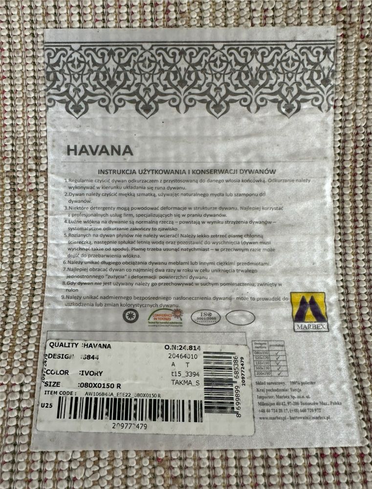 Bezowy dywan z fredzlami havana 150x80 prostokatny