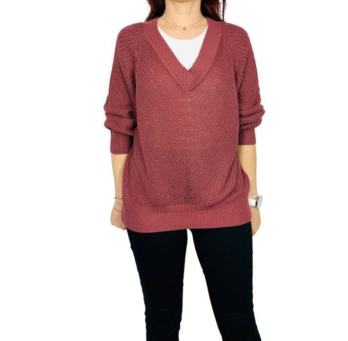 Sweter z dekoltem V w kolorze marsala L 40 Lindex