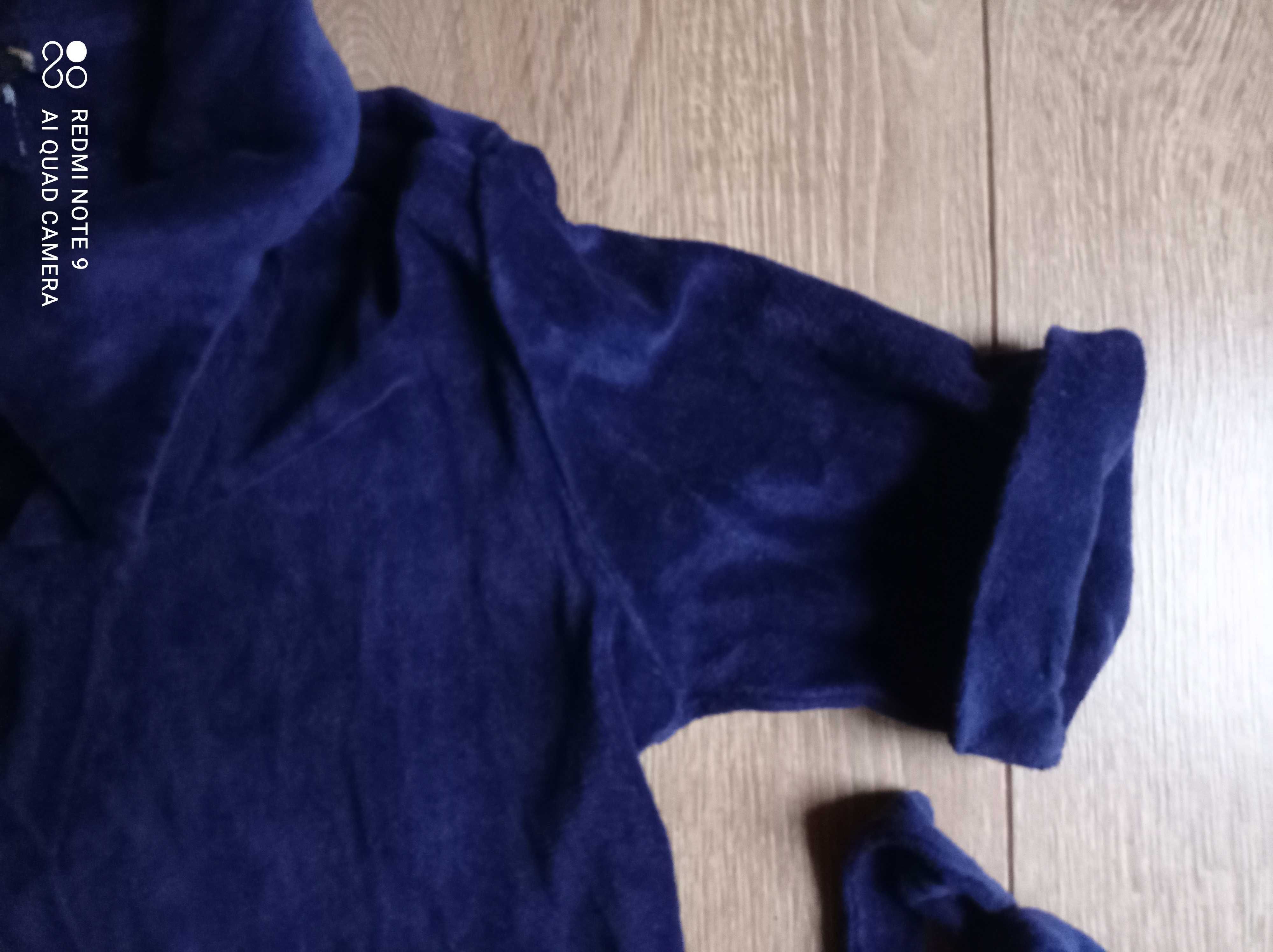 Vintage Match granatowy aksamit welwet szlafrok r. L/XL krótki rękaw