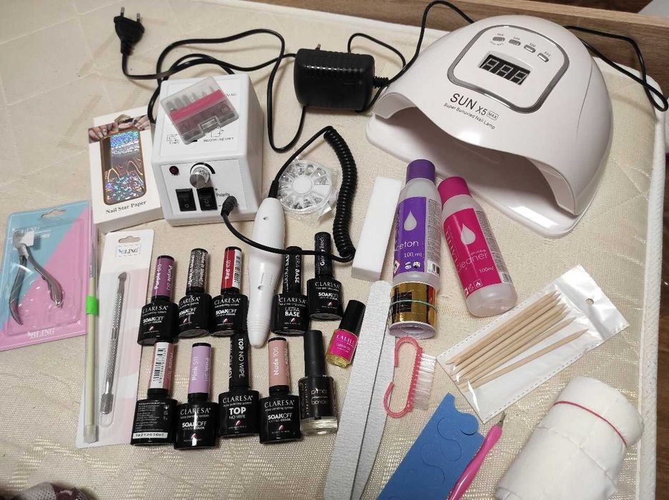 Mega Zestaw Do Paznokci Manicure Hybrydy Lampa UV Frezarka 7x Lakier