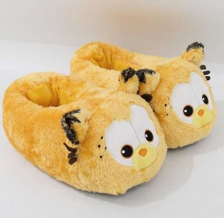 Мягкие тапочки желтые котики домашние тапки Гарфильд