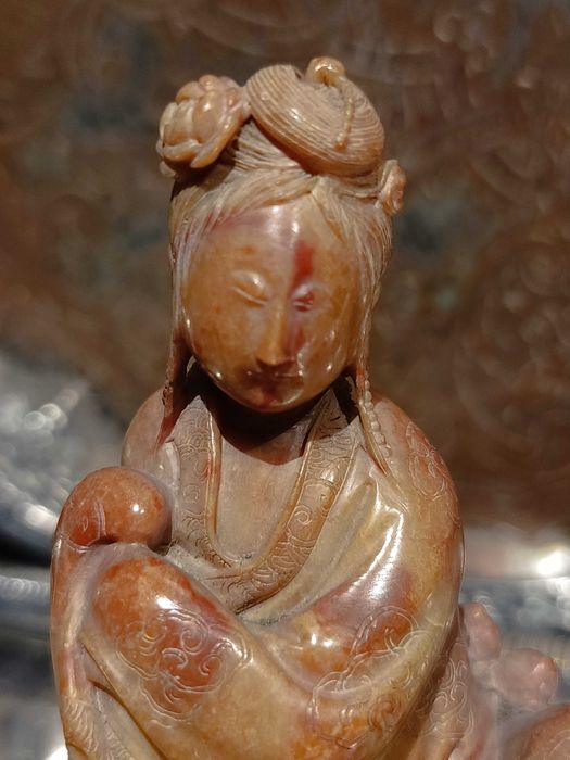 Escultura Divindade Chinesa Pedra Natural China Séc XIX 12,8 cm