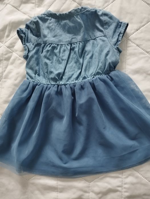 Jeansowa sukienka z tiulowym dołem dla niemowlaka rozmiar 74