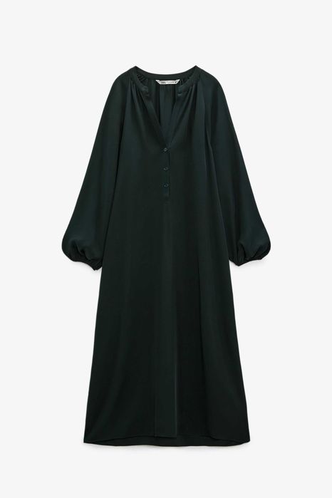(NOVO, PORTES GRÁTIS) ZARA - Vestido Comprido na Cor Verde Garrafa