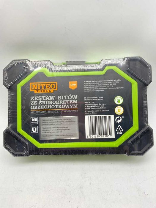 ZESTAW Bitów Końcówek z Wkrętakiem GRZECHOTKOWYM 105 el. NITEO TOOLS