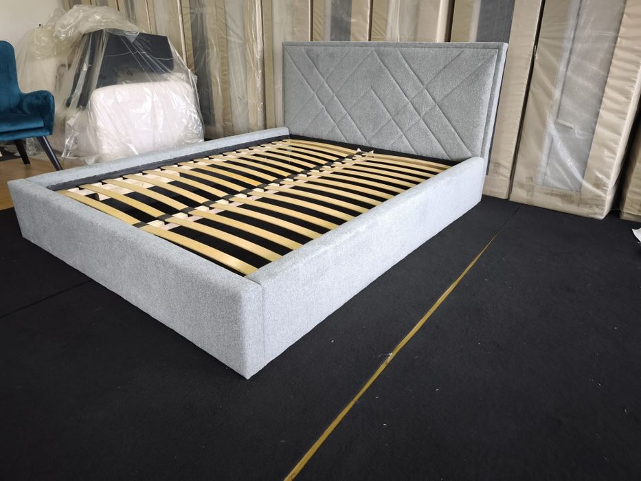 Łóżko tapicerowane 160x200 •nowe • szara tkanina • stelaż drewniany