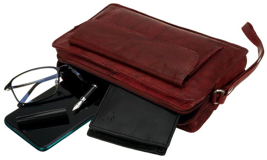 skórzana saszetka męska z paskiem na nadgarstek