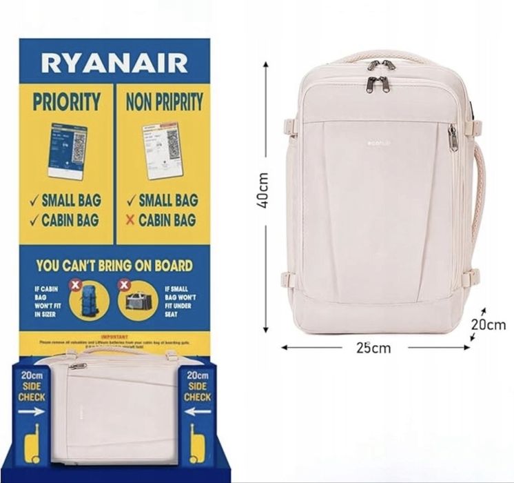 ECOHUB plecak podreczny kabinowy RYANAIR 20 L,