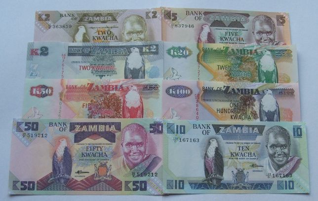 Banknoty ZAMBIA - Z PACZKI BANKOWEJ - Zestaw Kolekcjonerski