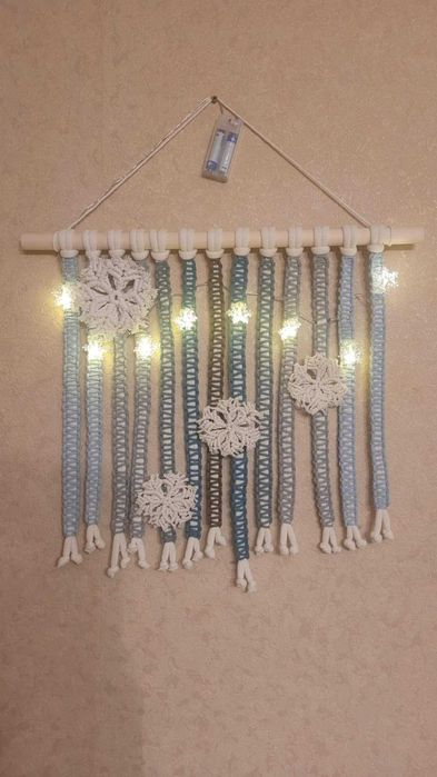 Makrama rękodzieło święta ozdoba Boże Narodzenie zima śnieżynki  led