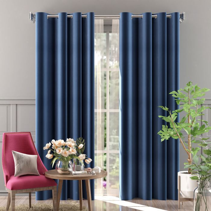 Zasłona Welur Moradi Ciemny Niebieski na przelotkach 140x220cm