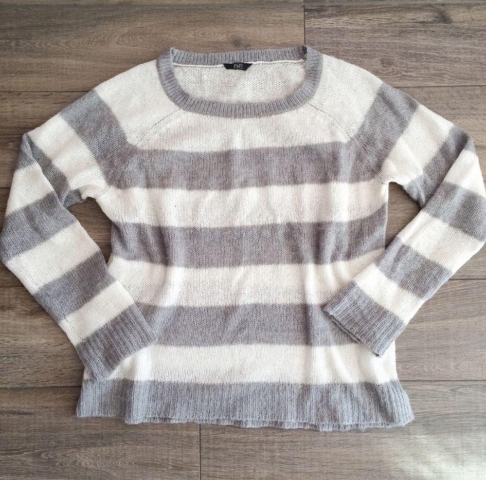 Sweter sweterek paski szaro biały F&F L/XL
