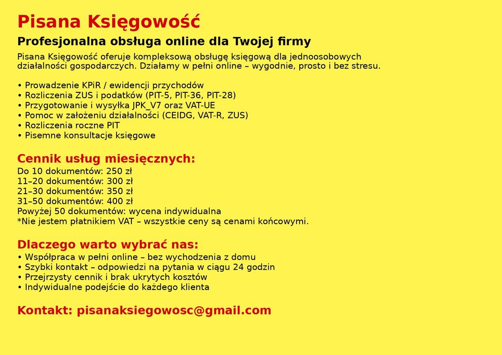 Ksiegowość dla Twojej Działalności