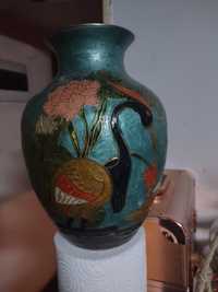 Antyk srary mosiazny wazon malowany