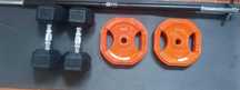Halteres 15kg + Discos 10kg + Barra