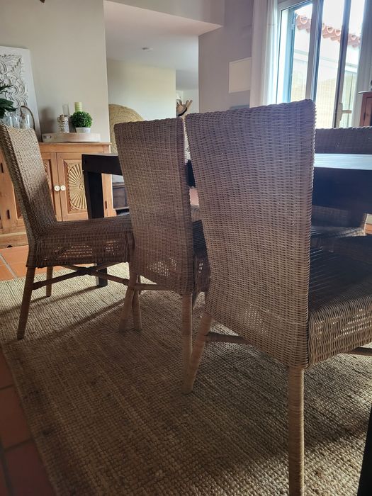 mesa, refeições, cadeiras, palhinha, indiano, area, rustico