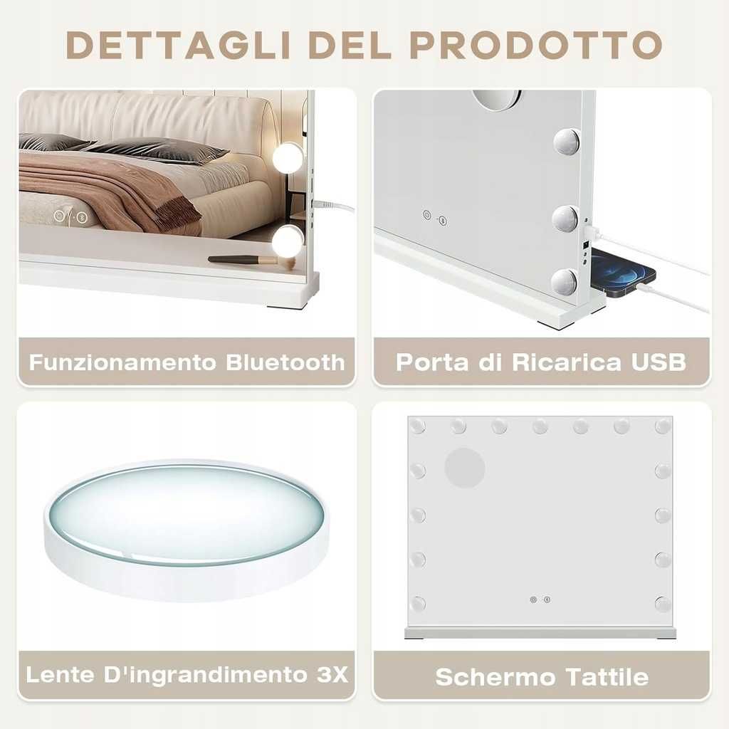 Lustro Hollywood LED 58x46 z głośnikiem Bluetooth Dripex