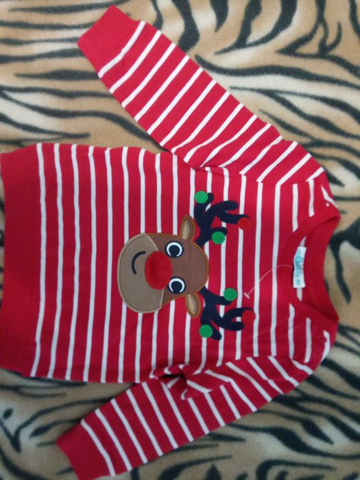 Nowa czerwona bluzka bluza dziecięca w paski renifer Pepco 80