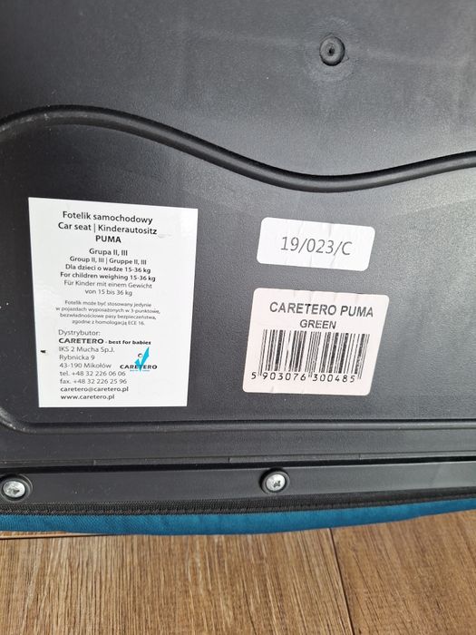 2x Poddupnik fotelik samochodowy PUMA 15-36kg turkusowy burgund isofix