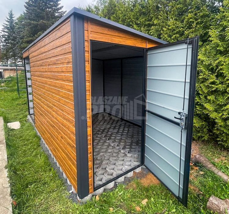Schowek Domek Ogrodowy 3x2m + Wiata 1,5m  Antracyt spad w tył  GP367