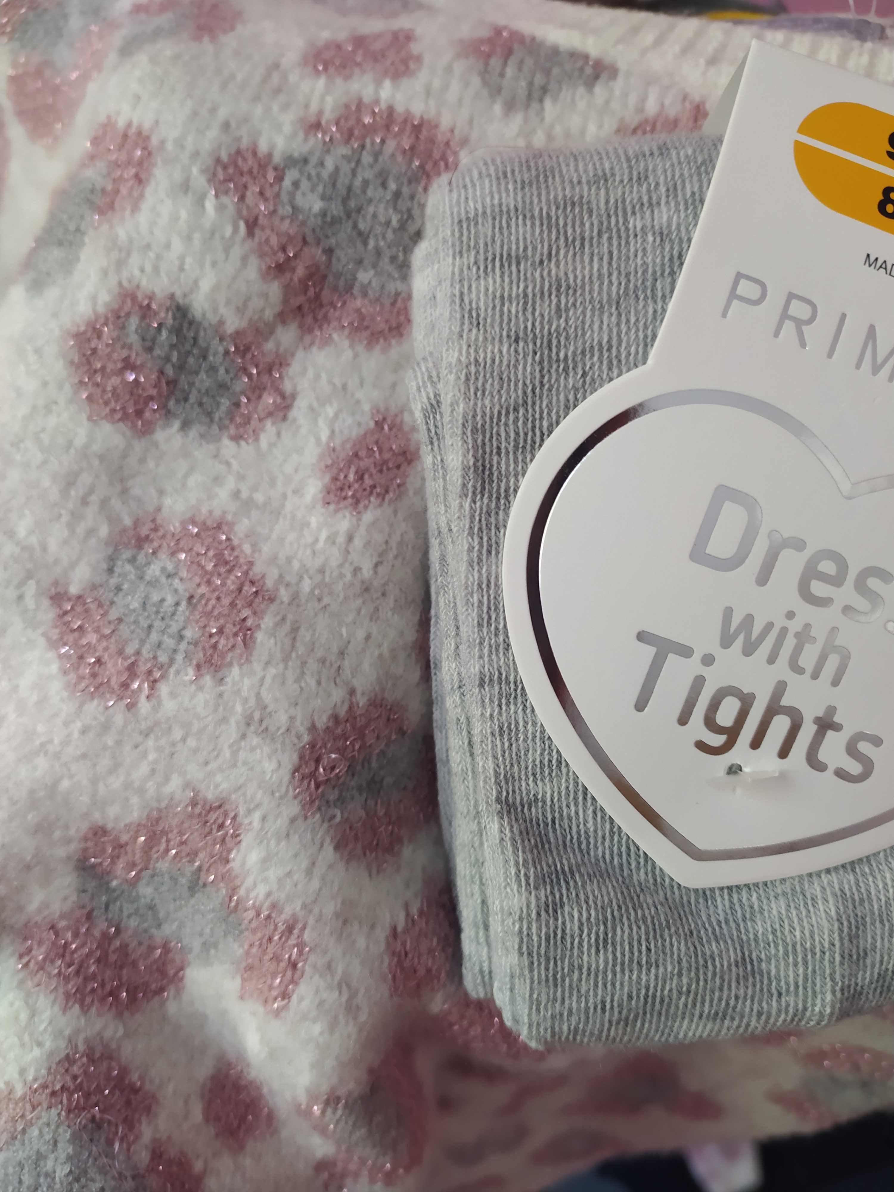 Sweterkowa sukienka + rajstopy Primark 80