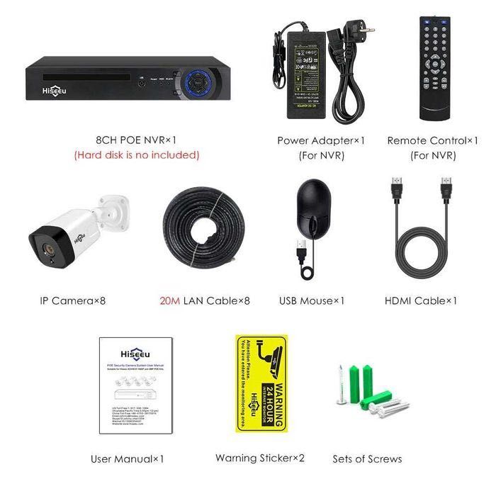 KIT Vigilância POE 8 Cameras 5MP • IP67 Exterior • Visão Noturna