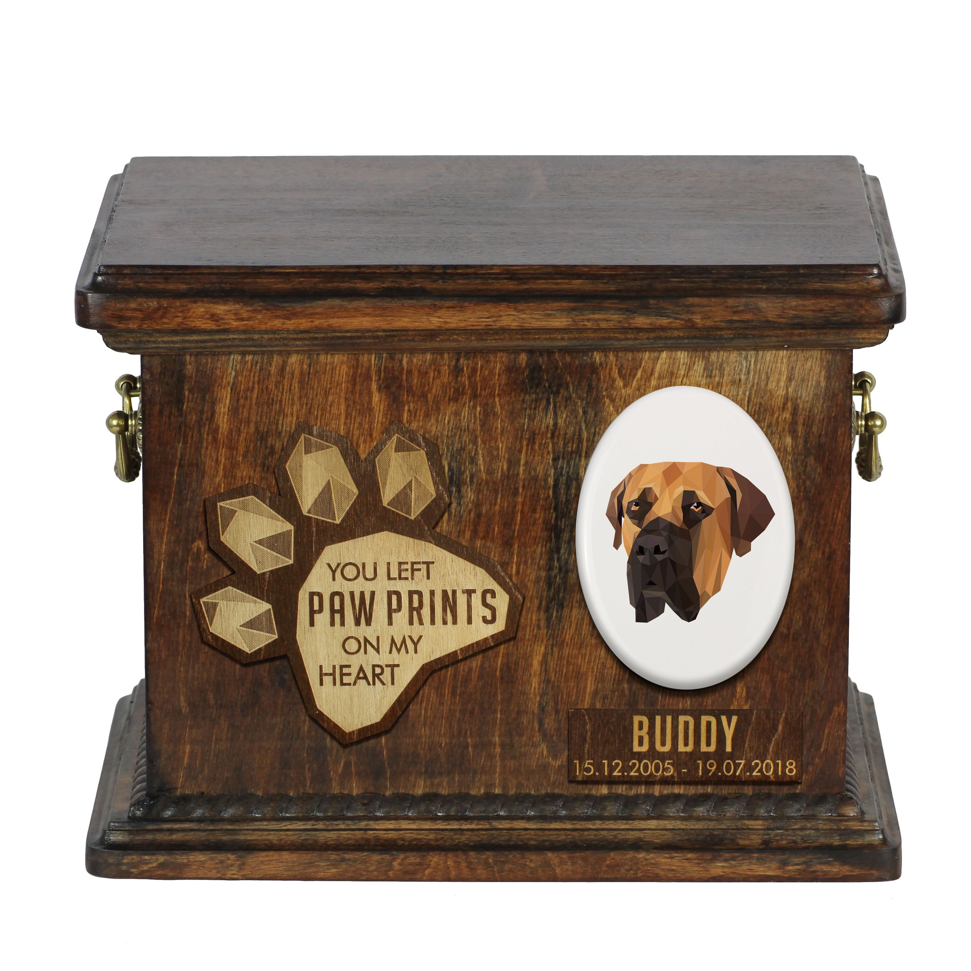 Boerboel drewnianai urna z psem Art-Dog