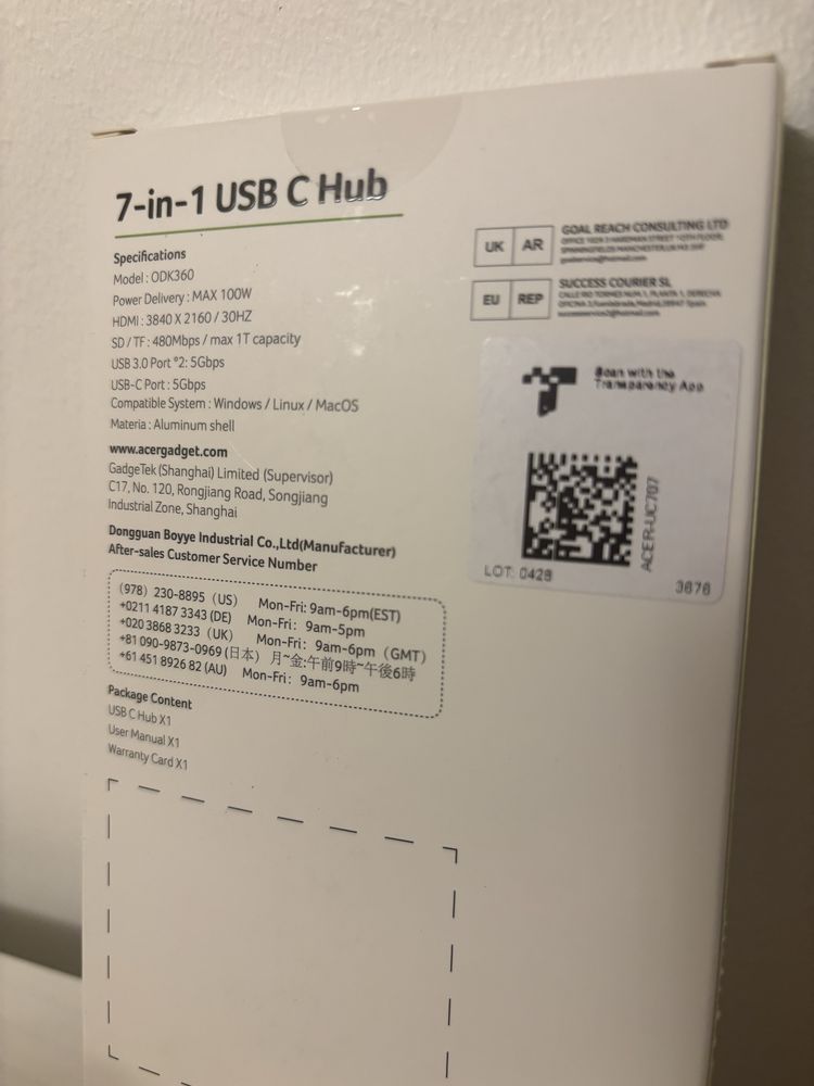 Hub USB-C Acer 7 em 1 | HDMI + USB + Leitor de cartões
