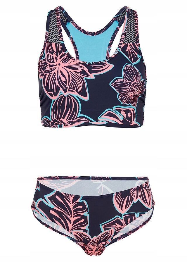 B.P.C bikini z biustonoszem bustier + figi granatowe w neonowe wzory ^